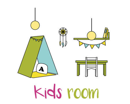 Organize 100 interior design objects in scandinavian style for creative kids spaceのイラスト素材