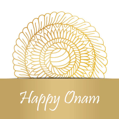 Greeting card of Onam holiday. Golden mandala on white background. Vector illustrationのイラスト素材