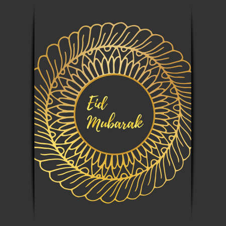 Greeting card of Eid Mubarak holiday. Golden moon on black background. Vector illustrationのイラスト素材