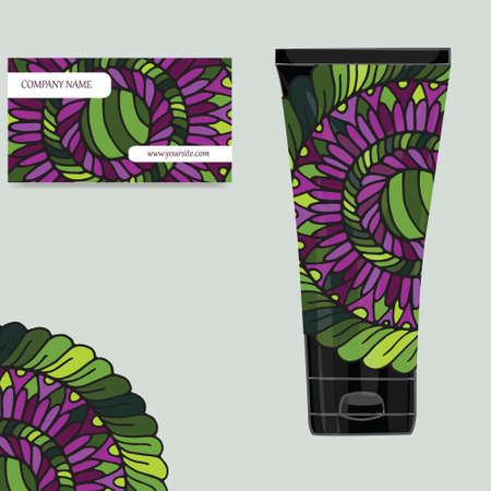 Cream tube pattern with mandala. Vector illustration. Visit card, packaging for organic cosmetic, medallionのイラスト素材