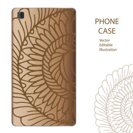 Phone case mockup with mandala in vector. Editable template for your designのイラスト素材