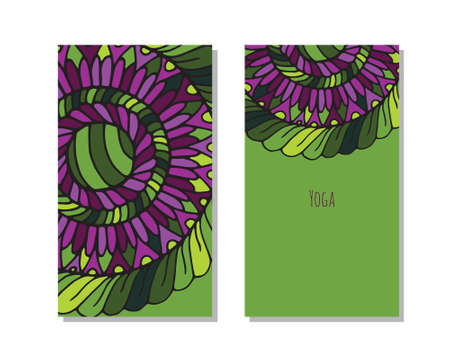 Cards template for yoga studio.  Vector editable pattern with front and back side visit cards or flyer.のイラスト素材