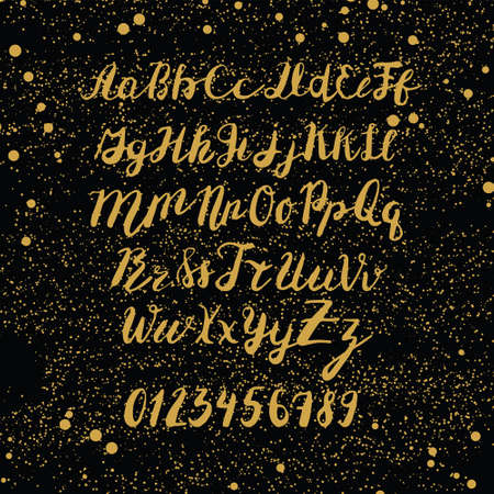 Hand drawn golden font for your creative projects. Perfect for invitation, recipes and motivational quoteのイラスト素材