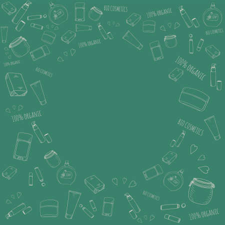 Hand paint doodle cosmetics - background. Made in vectorのイラスト素材