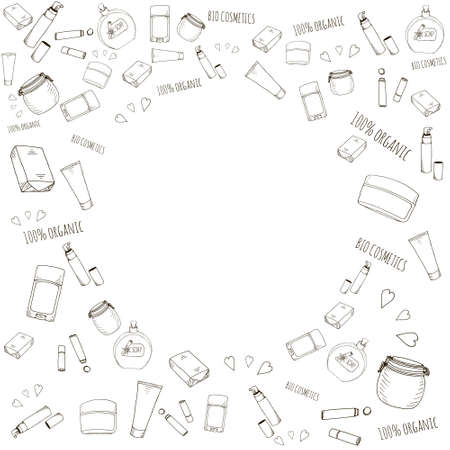 Hand paint doodle cosmetics - background. Made in vectorのイラスト素材
