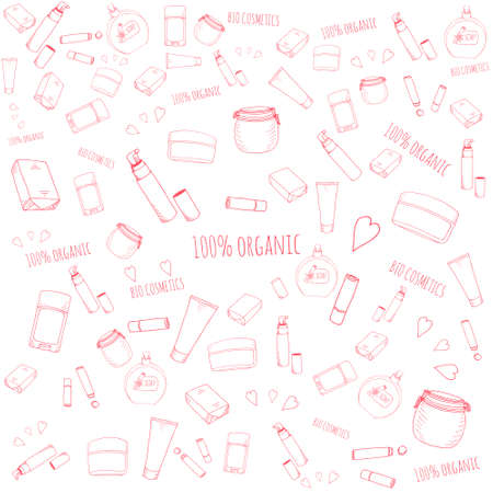 Hand paint doodle cosmetics - background. Made in vectorのイラスト素材