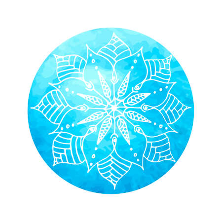 Mandala flower on watercolor circle - hand paint.のイラスト素材