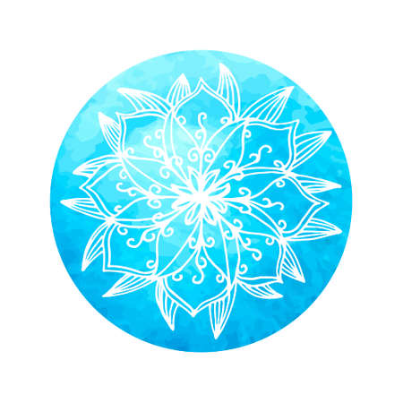 Mandala flower on watercolor circle - hand paint.のイラスト素材