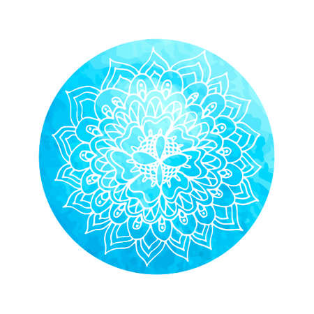 Mandala flower on watercolor circle - hand paint.のイラスト素材