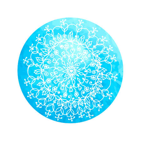 Mandala flower on watercolor circle - hand paint.のイラスト素材