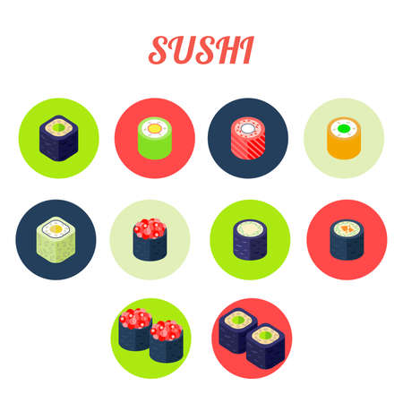 Sushi set in flat designのイラスト素材