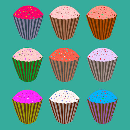 Set of sweety cupcakes in vecporのイラスト素材