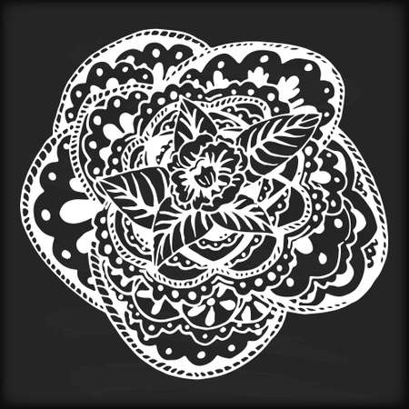 Vector flower mandala on black charcoal backgroundのイラスト素材