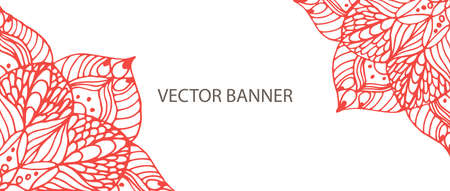 Mandala flower on banner - red on whiteのイラスト素材