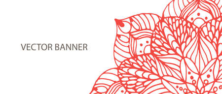 Mandala flower on banner - red on whiteのイラスト素材