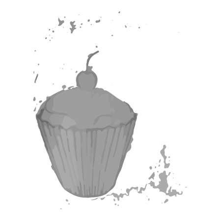 Grey cupcake in pencil techniqueのイラスト素材