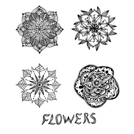 Set of isolated hand drawn Mandala in vector. Vintage decorative elements.のイラスト素材