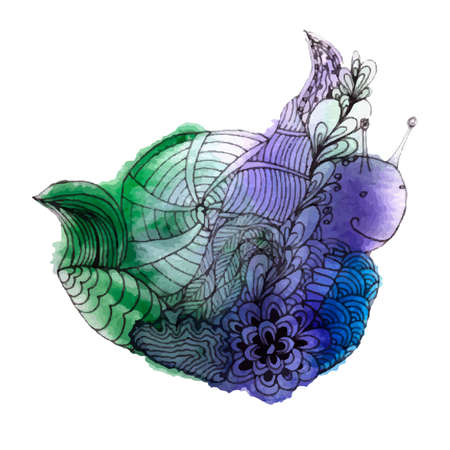 Watercolor zentangle snail for postcardsのイラスト素材