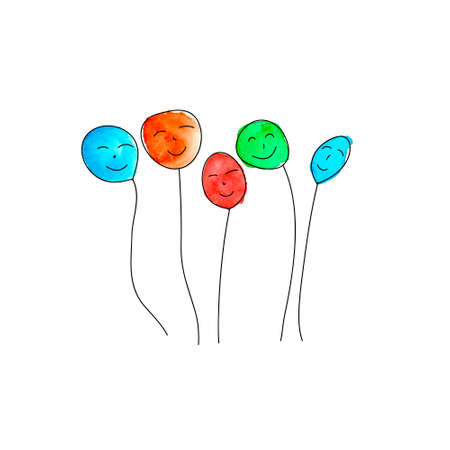 Watercolor vector color hand drawn postcard with air balloonのイラスト素材