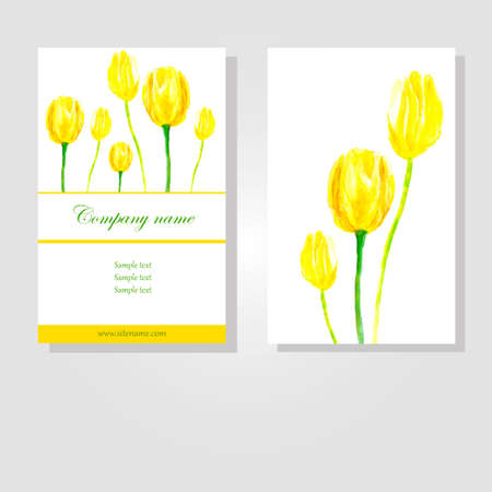 Hand paint card with watercolor tulips - two sides for printのイラスト素材