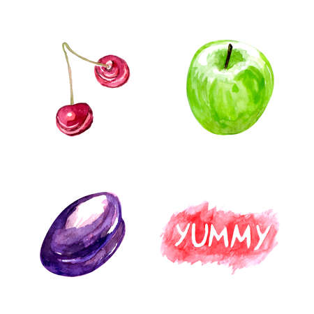 Watercolor organic fruits set in vectorのイラスト素材