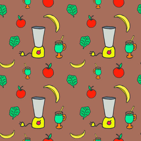 Green smoothie seamless background  with ingredients. Used for kitchen, cafe or restaurantのイラスト素材