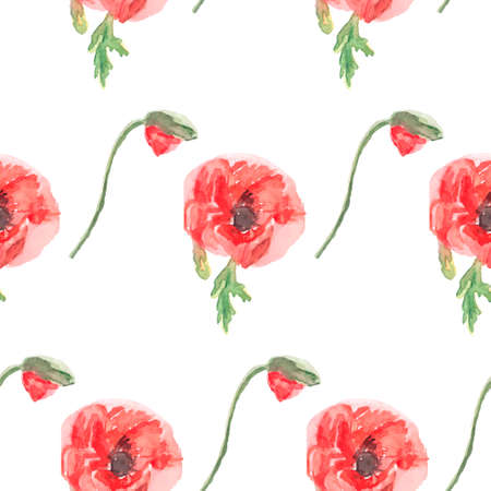 Watercolor floral decoration. Watercolor vector  seamless background with poppiesのイラスト素材