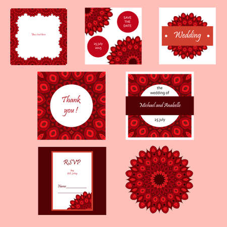 Wedding invitation card suite with mandala.のイラスト素材