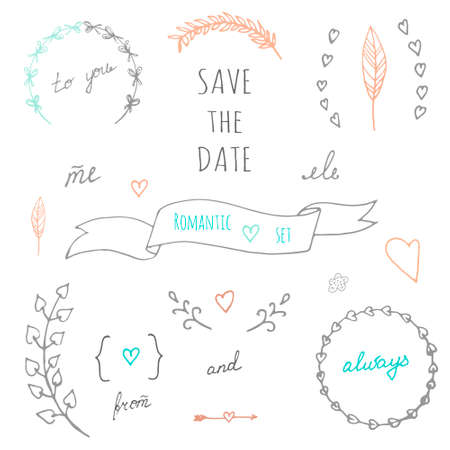 Set of floral elements. Perfect for wedding invitations and birthday cardsのイラスト素材