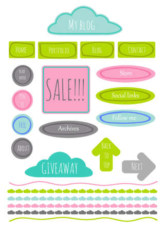Blog Kit Icons - menu, buttons, header. Perfect for blogs, web-sites, portfolio.のイラスト素材