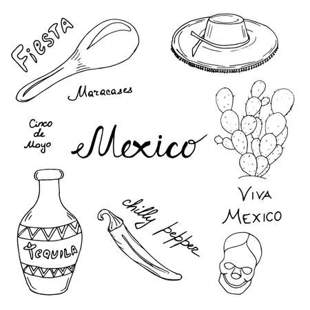 Mexico doodle set for web, posters, banner and otherのイラスト素材