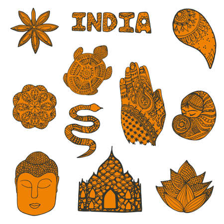 Vector pattern with elements of India. Floral decorated  pattern.のイラスト素材
