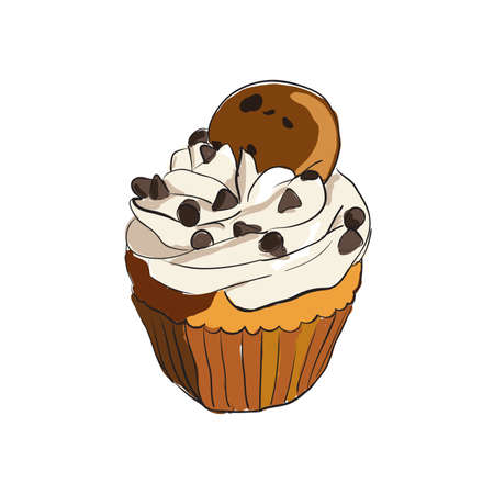 Doodle cupcake with chocolate drops inのイラスト素材