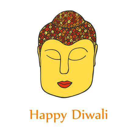 Happy diwali card. Doodle hand drawn Buddha faceのイラスト素材