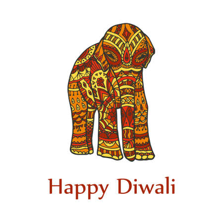 Doodle indian elephant in sign. Perfect for pattern, textile, poster, web, colouring bookのイラスト素材