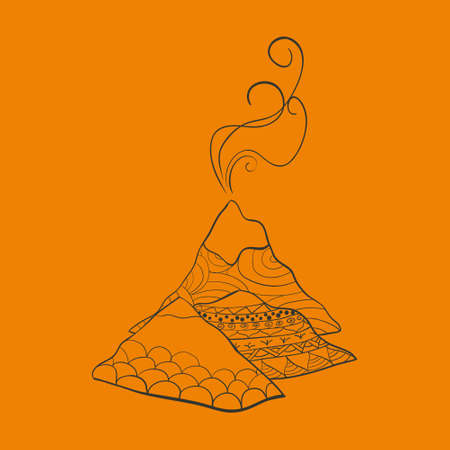 Volcano in doodle styleのイラスト素材