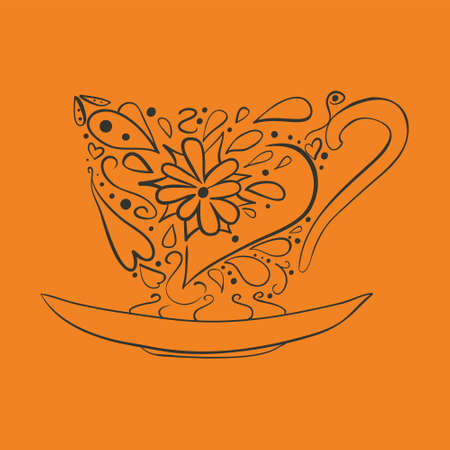 Doodle cup with flower mandala for backgroundのイラスト素材