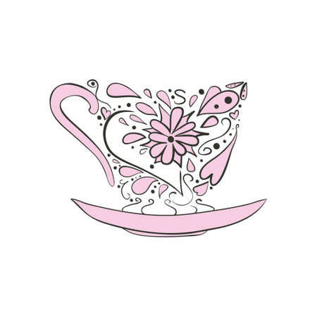 Doodle cup with flower mandala for pattern.のイラスト素材