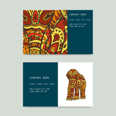 Set of visit cards with elephant. Hand paint. Place for your text.のイラスト素材