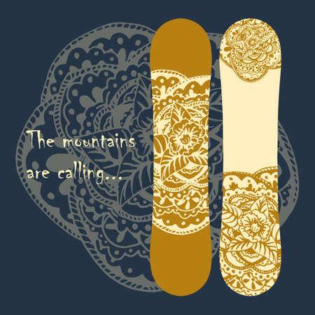 Print for snowboard with flower mandalaのイラスト素材