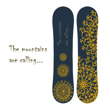 Print for snowboard with flower mandalaのイラスト素材