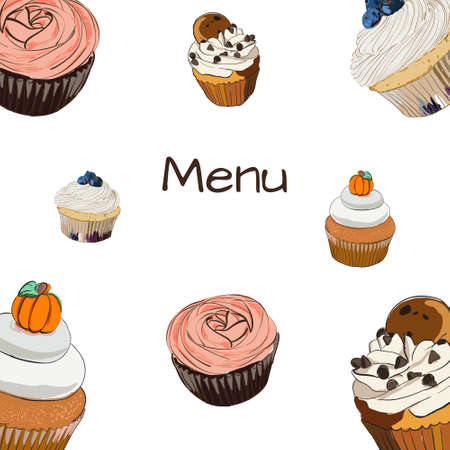 Menu with doodle cupcake in signのイラスト素材
