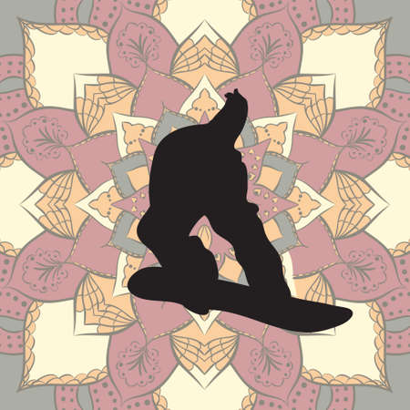 Snowboarder on flower mandala patternのイラスト素材