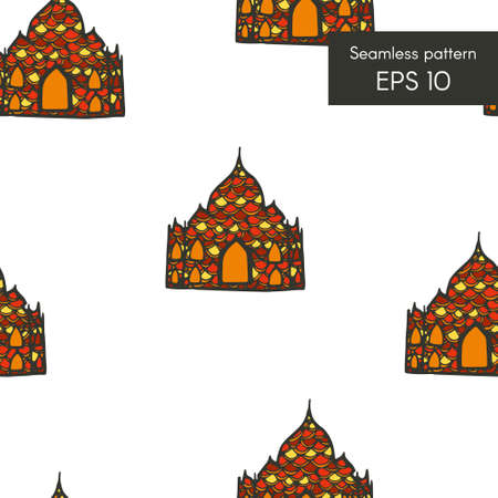 Seamless pattern with indian doodle house for cards, invitations and otherのイラスト素材