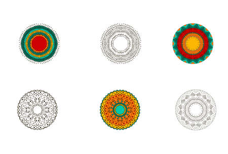 Hand drawn flower mandala set for cards, invitations and otherのイラスト素材