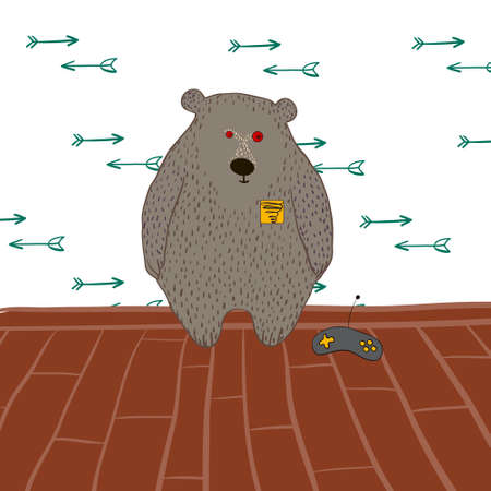Kids mechanical toy. Grey bear in signのイラスト素材