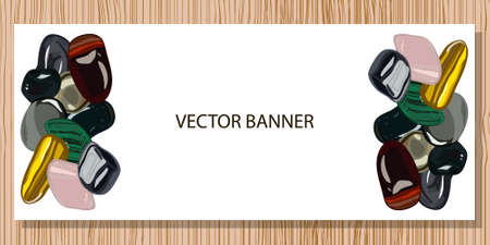 Banner with beauty stones on white background. Vector illustrationのイラスト素材