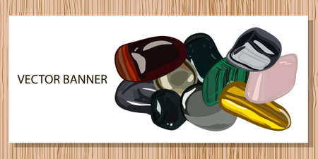 Banner with beauty stones on white background. Vector illustrationのイラスト素材