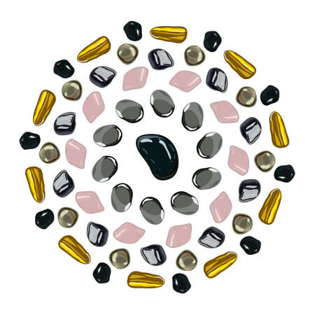 Flower mandala with stones on white background.  illustrationのイラスト素材