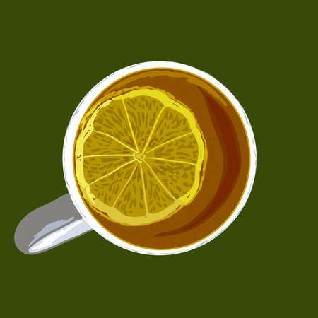 Cup with tea and lemon.  illustration.のイラスト素材